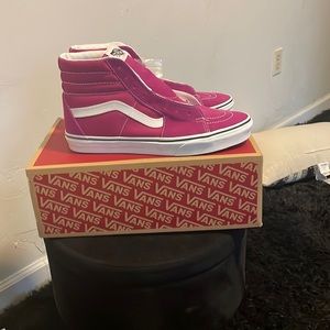 Fuschia high top Vans (unisex)
NWT, 
Mens Sizes: 10.5, 11
Womens Sizes: 12, 12.5